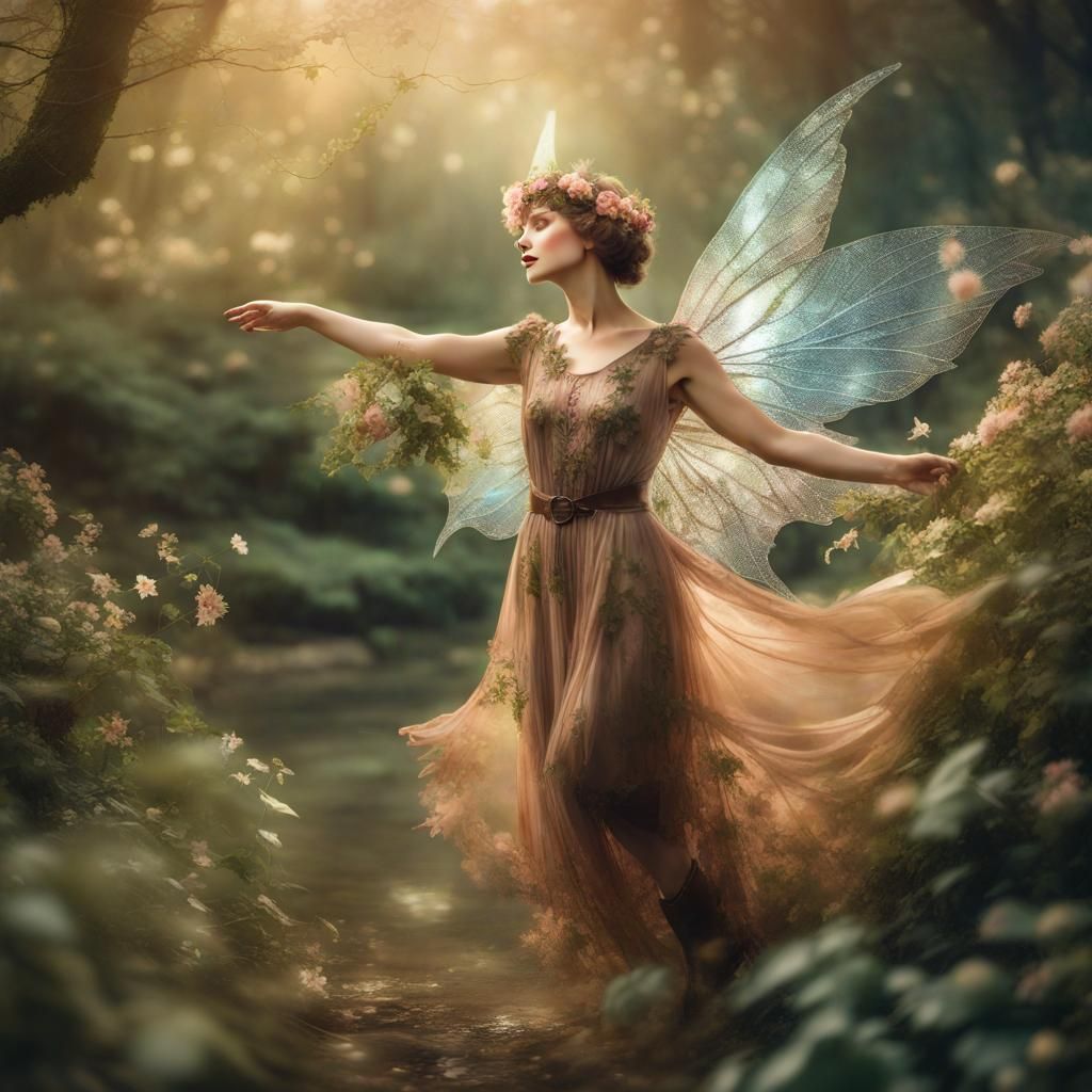 Fairy Woman with 1920s Hairstyle in Magical Glen