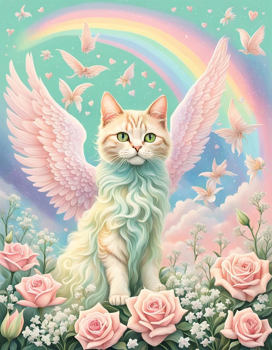 Pastel Cat Angels in Mystical Renaissance Sky