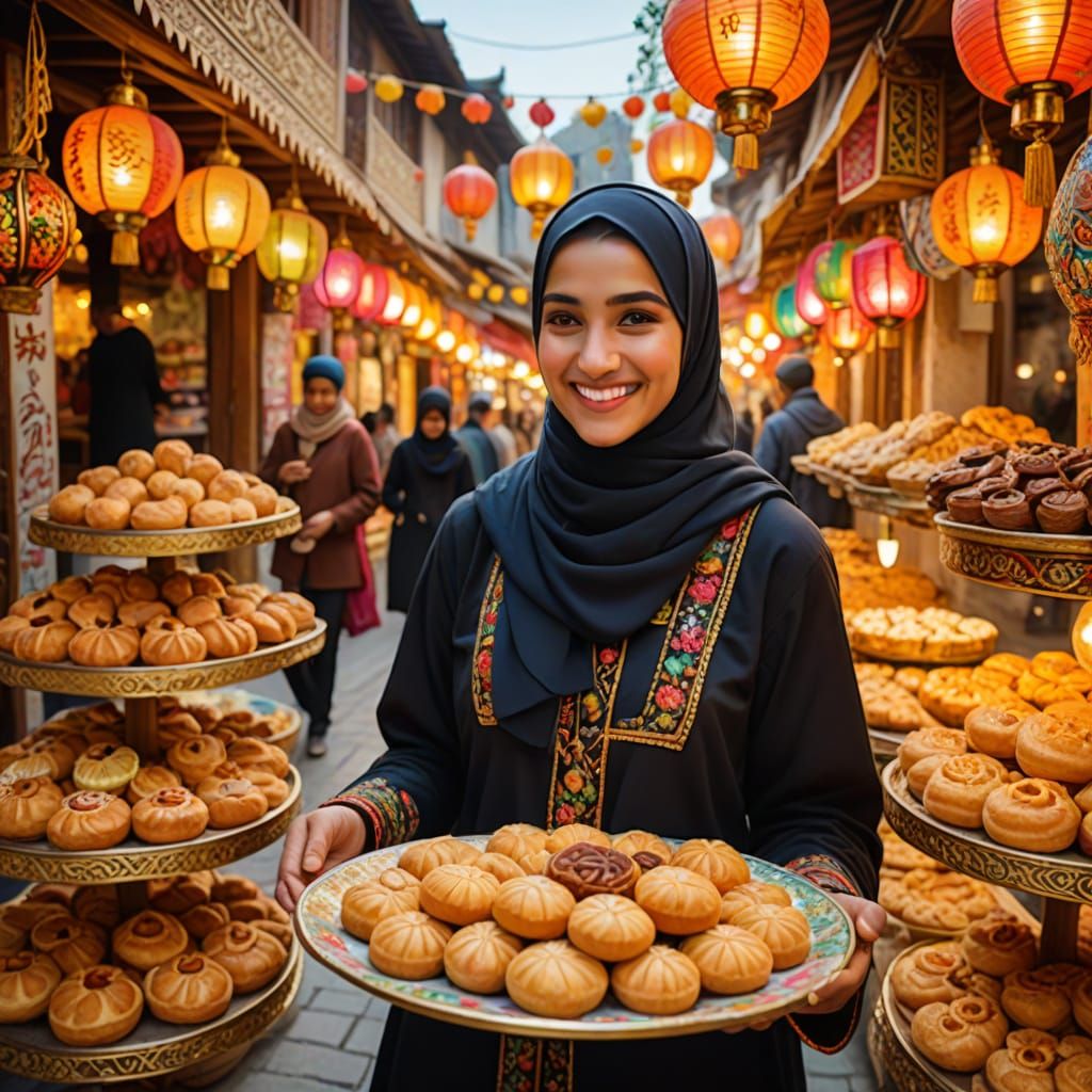 Joyful Eid Celebration in Vibrant Middle Eastern Style