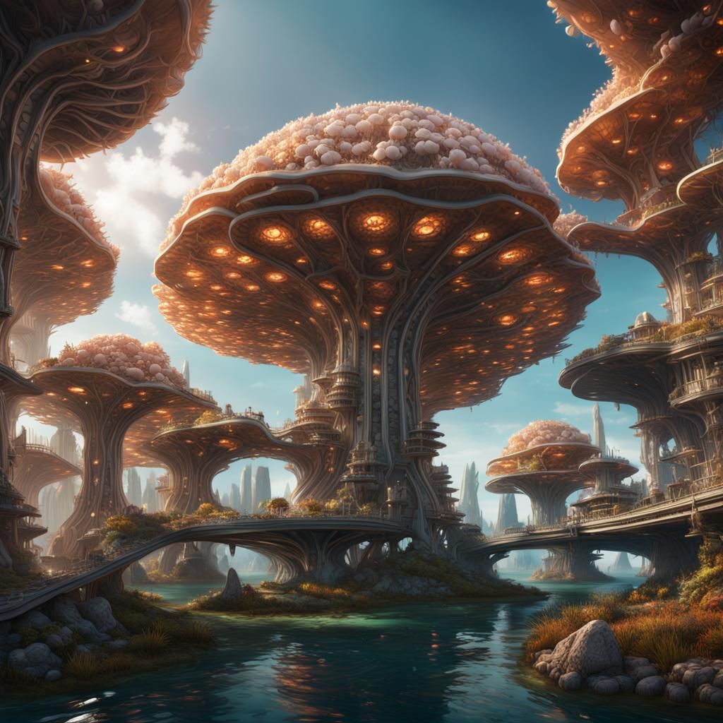 Solarpunk Arcology of Coral and Mushrooms