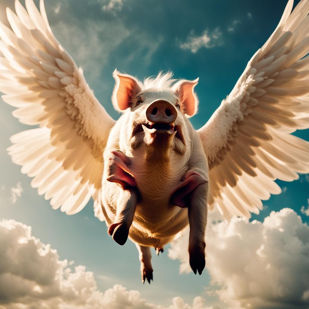 Whimsical Flying Pig in Golden Light