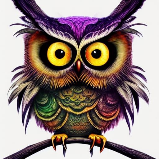 Cute Halloween Owl in Mixed Media Illustration