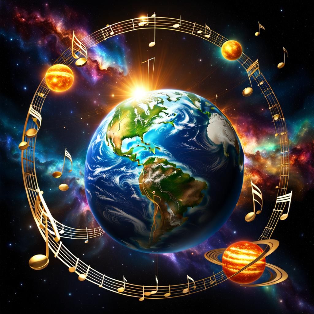 Hyperrealistic 3D Earth with Solar Music Notes