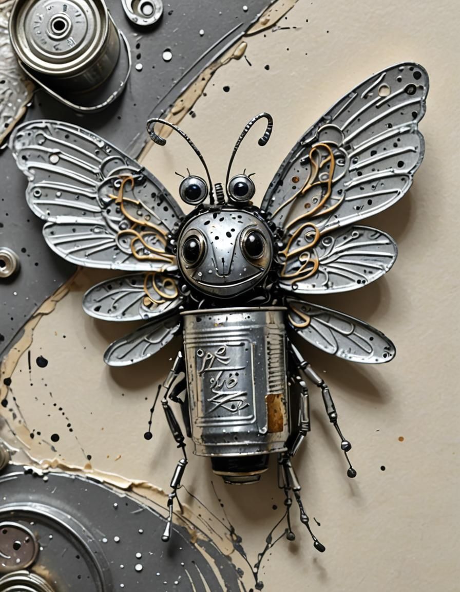 Tin Can Creature Assemblage Art in Steampunk Style