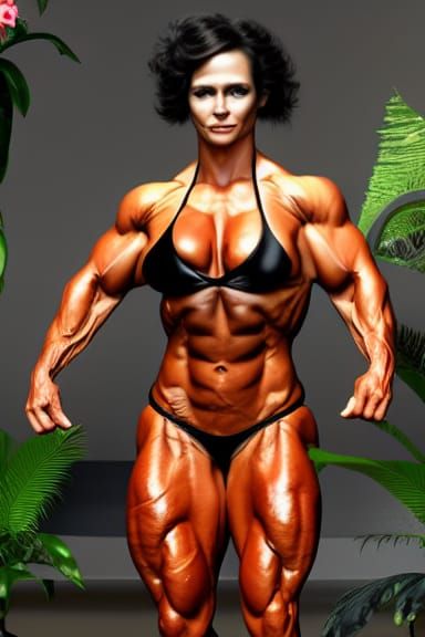 Female Muscle Competitor Posing in Black Bikini