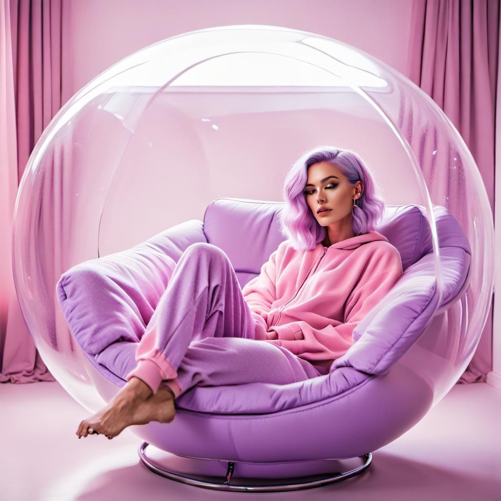 Girl with Purple Hair in Synthwave Bedroom