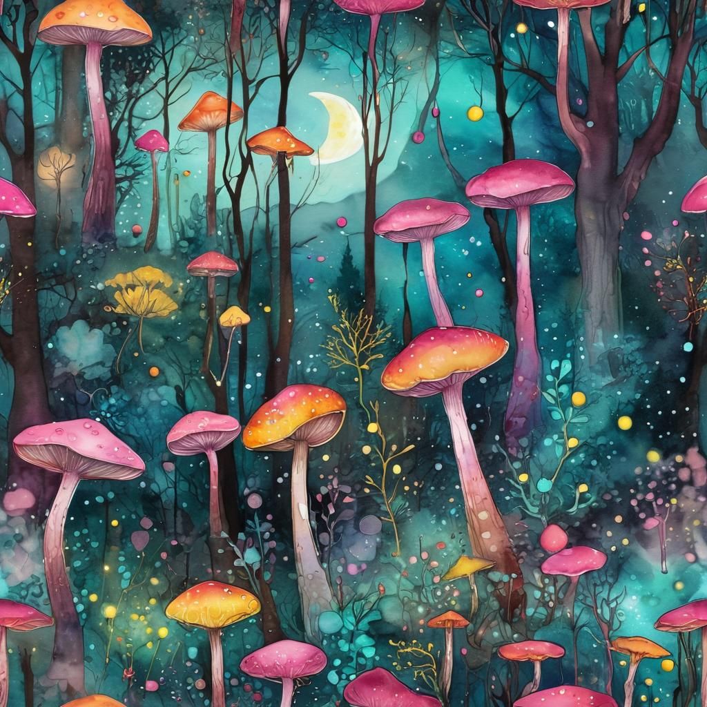 Mystical Forest: Whimsical Alcohol Ink Illustration