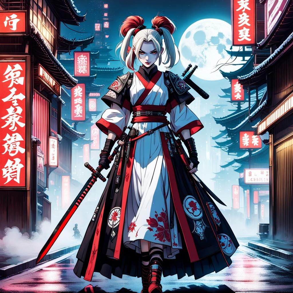 Moonlit Harley Quinn Cyberpunk Samurai Robes