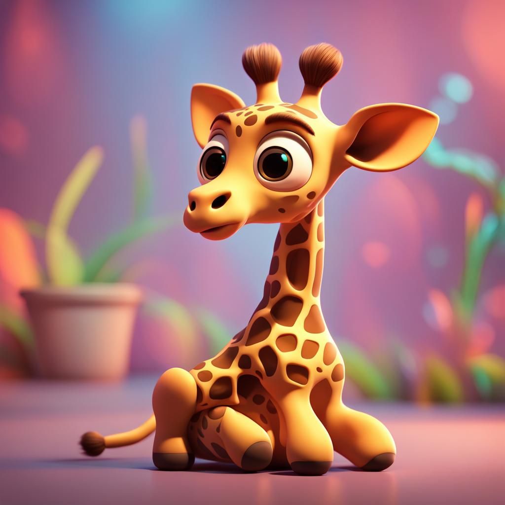 Cute Baby Giraffe Falling: 3D Digital Art