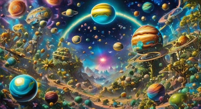 Cyborg in Planet Garden Oil Painting