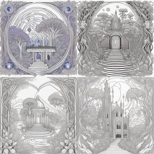 Mythographic Coloring Page of Celestial Cradle and Ancient T...