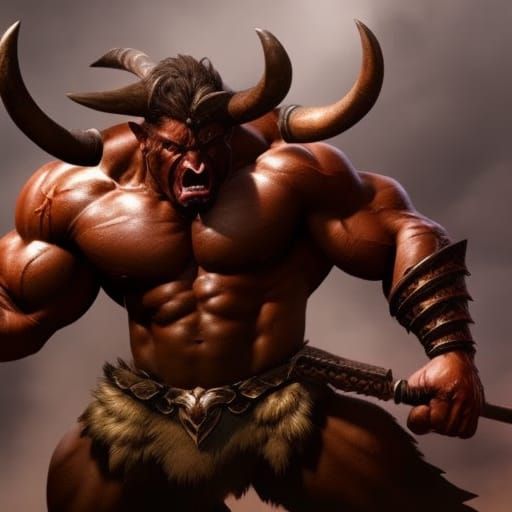 Fierce Minotaur Barbarian in Hyperrealistic 4K Splash Art