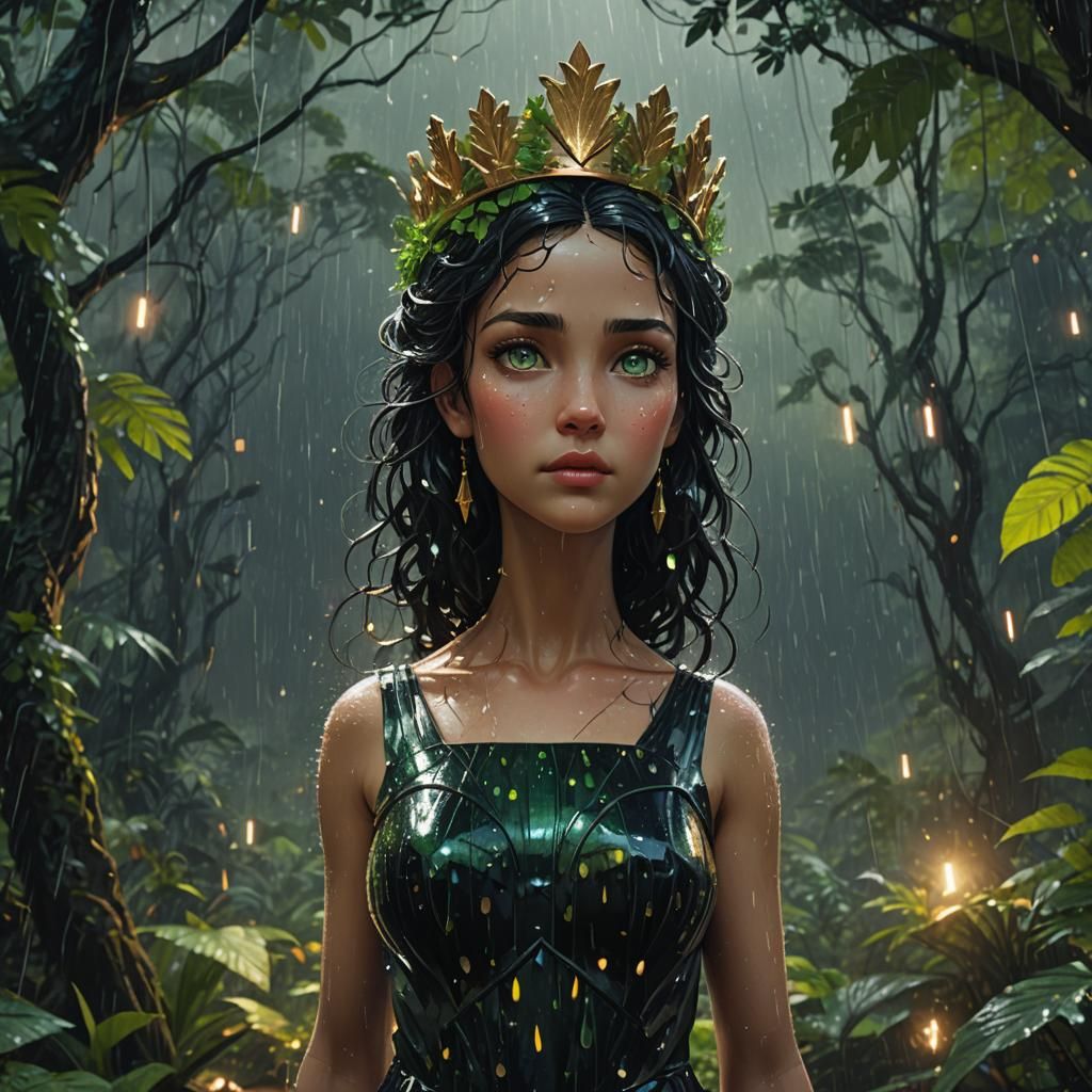 Aphrodite in Starry Rainforest: Hyperrealistic Fantasy Art