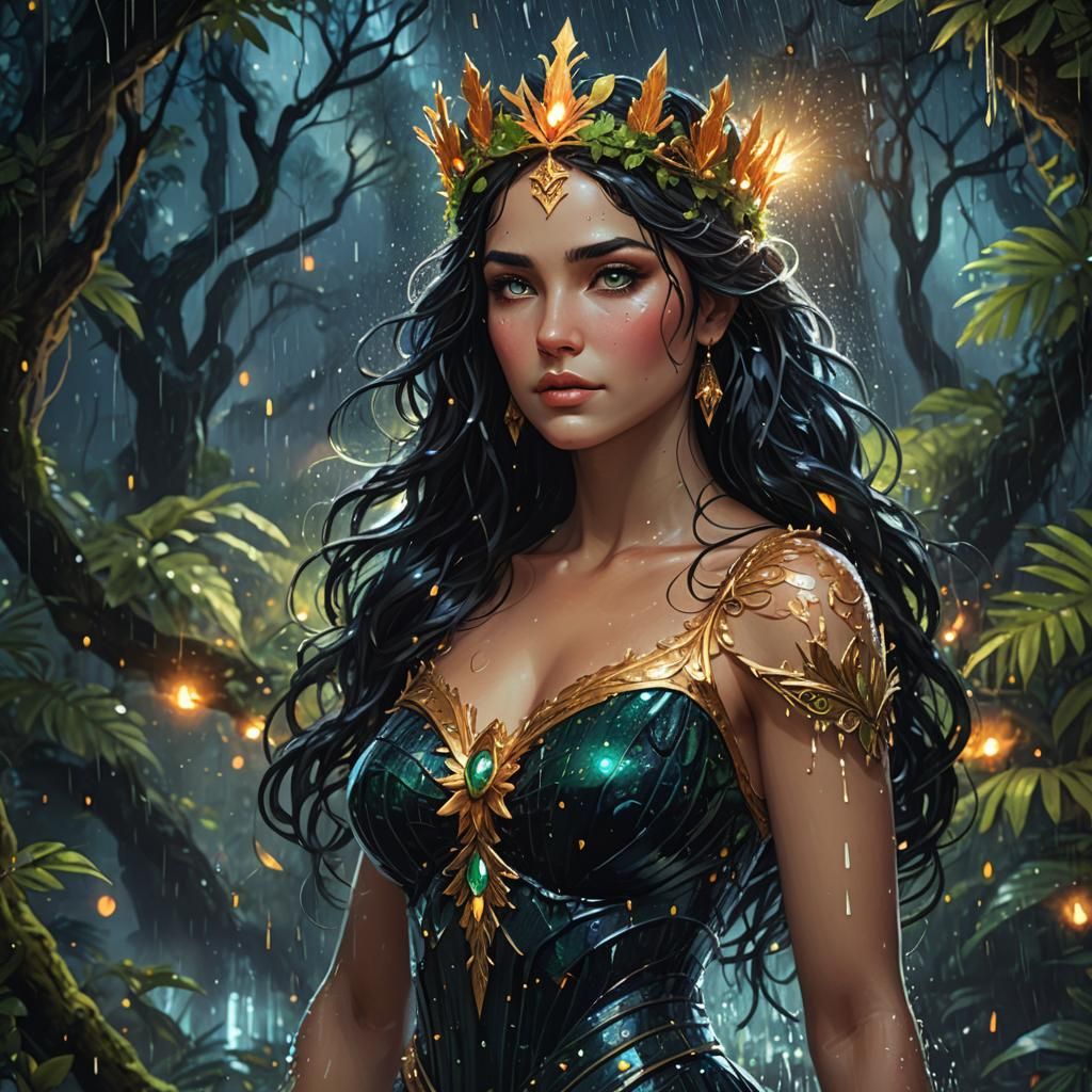Aphrodite in Starry Forest: Fantasy Concept Art