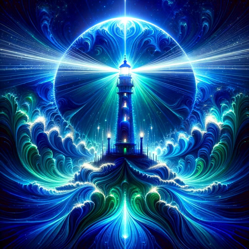 Majestic Lighthouse Glows with Kaleidoscopic Fractal Art