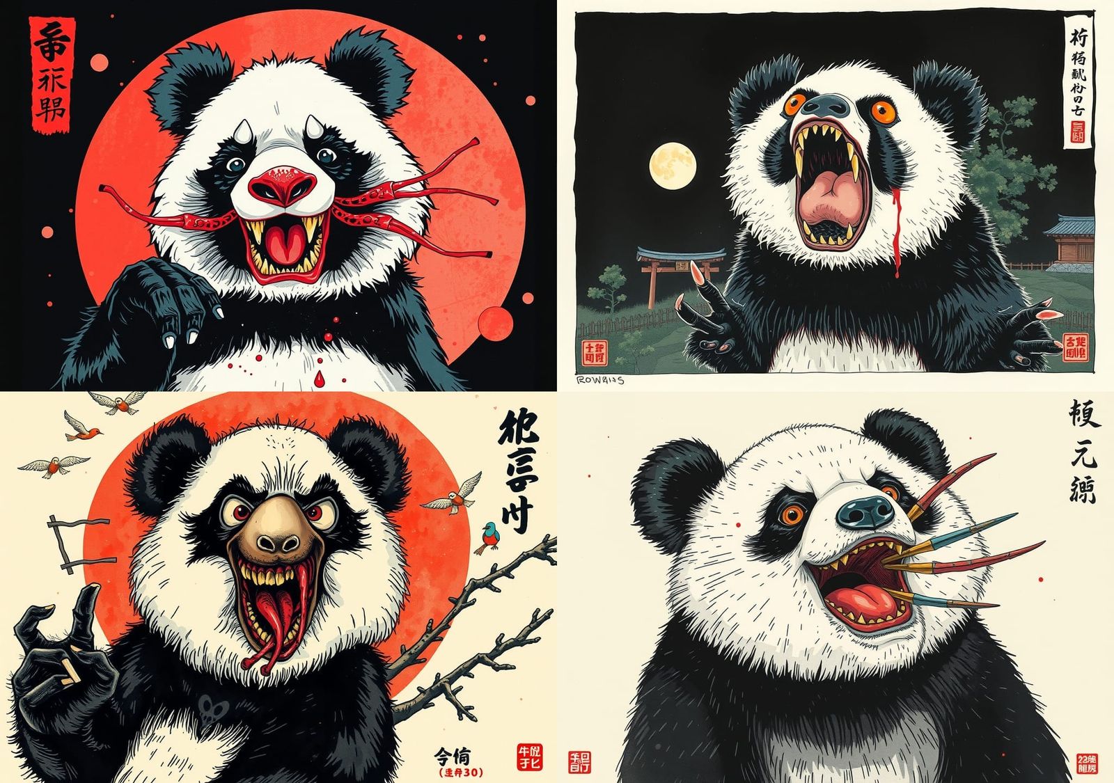 Hybrid Horror Creature in Chinese Ink Painting Style