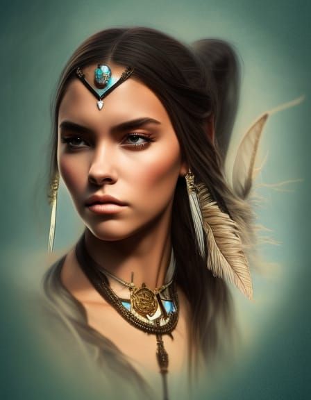 Pocahontas Portrait in Hyperrealistic Style