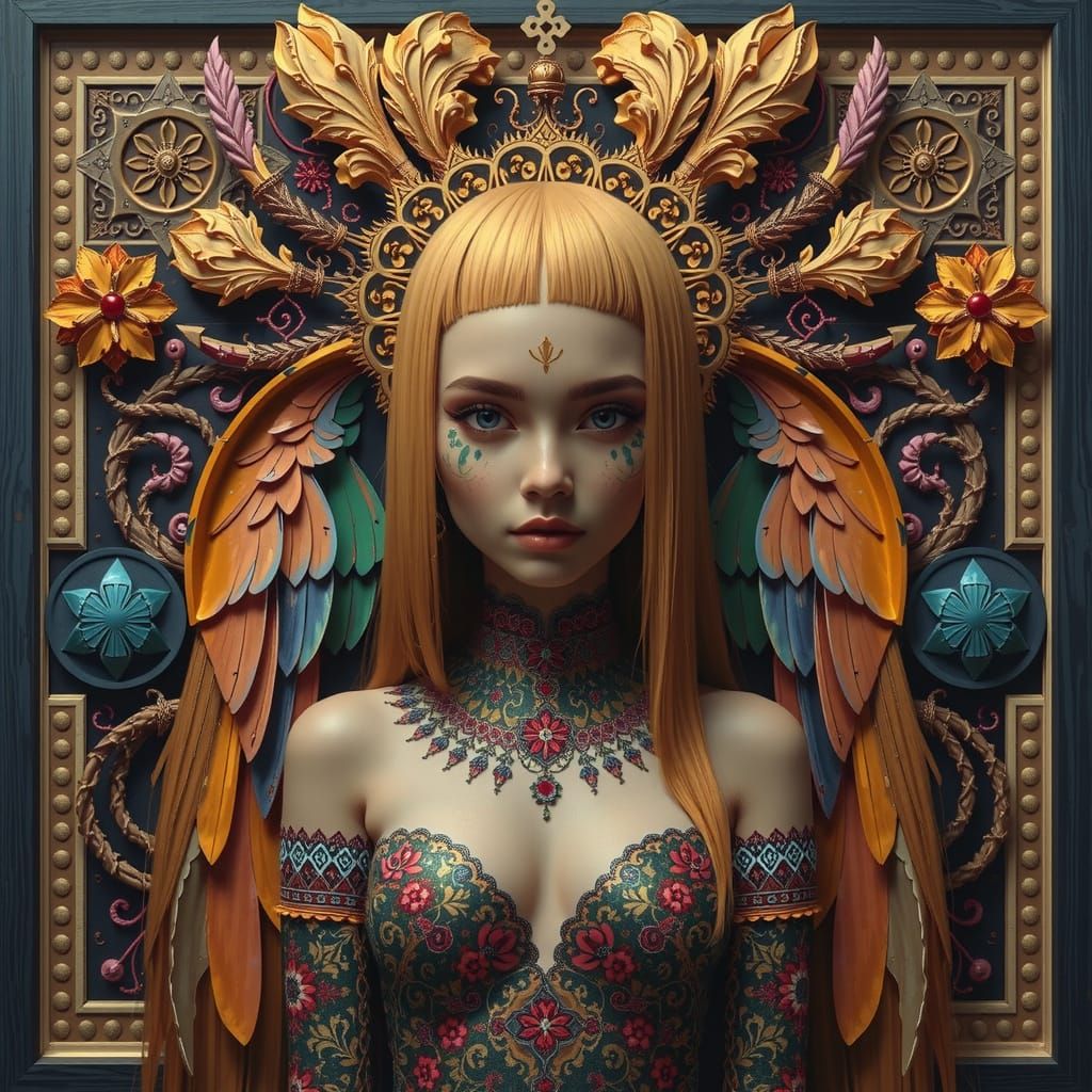 Kaleidoscopic Hyperrealistic Scene with Geometric Elements