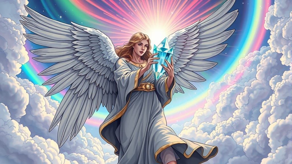 Celestial Angel Refracts Rainbows: Comic Book Art