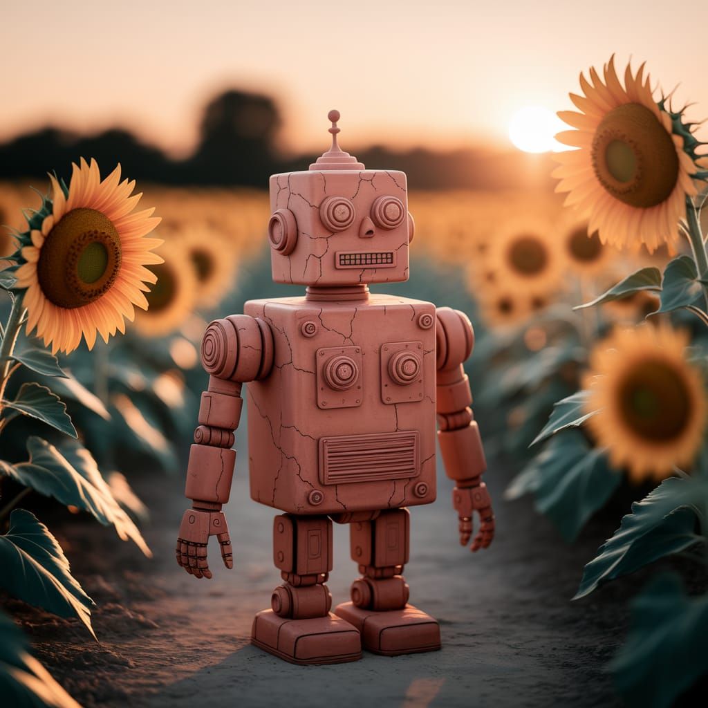 Terracotta Robot in Golden Sunset Light