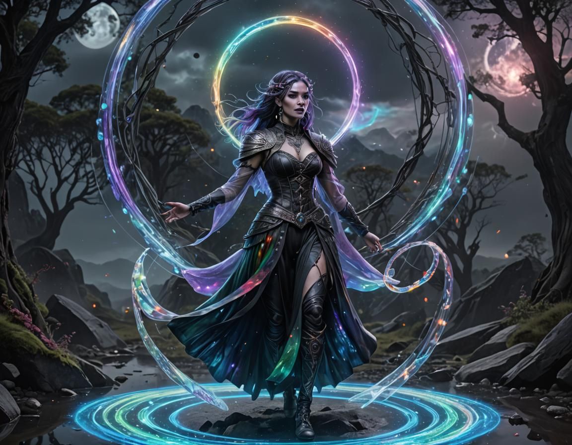 Goth Sorceress and Rainbow Crystal Torus: Indie Art