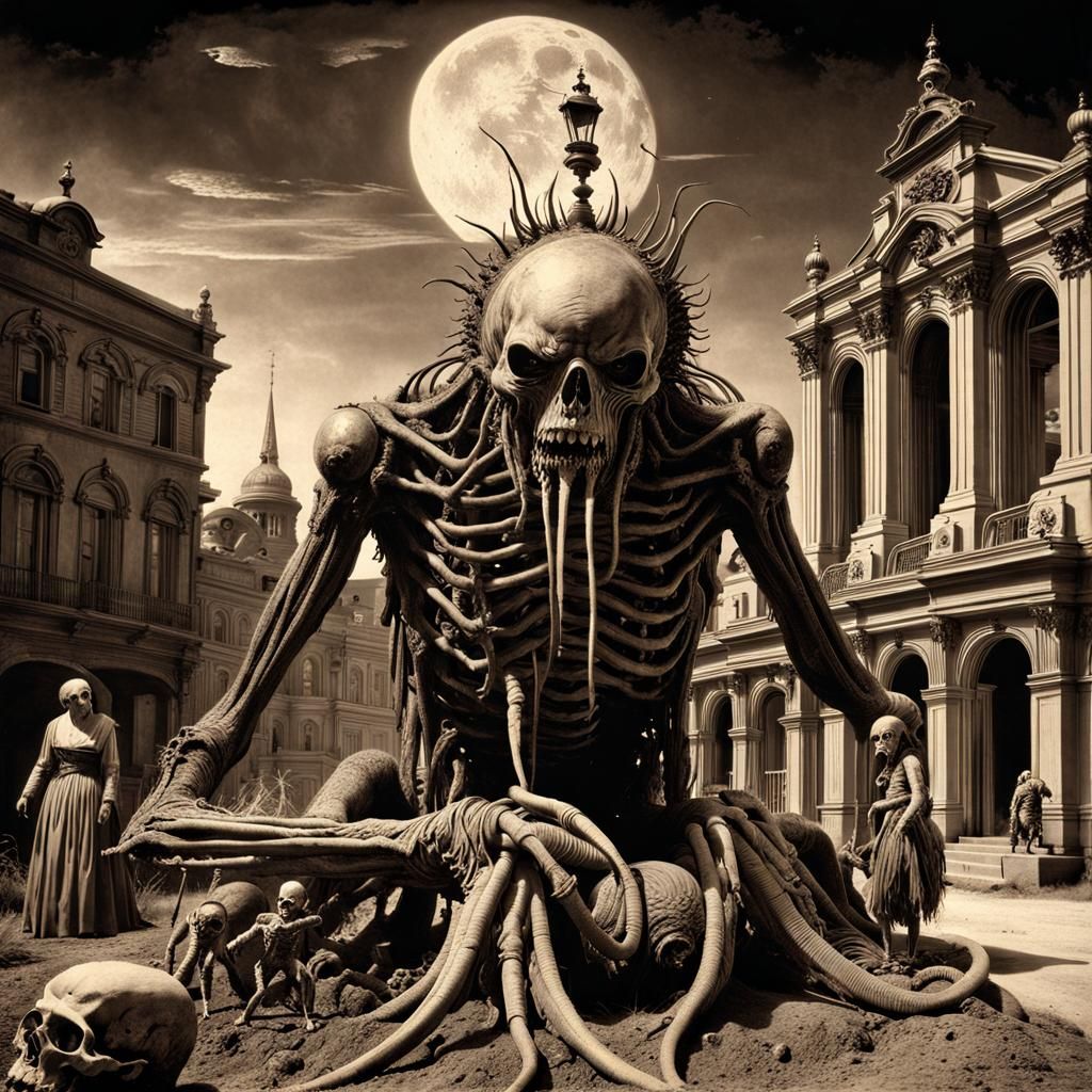 Nightmarish Sepia Photograph of Crawling Horrors