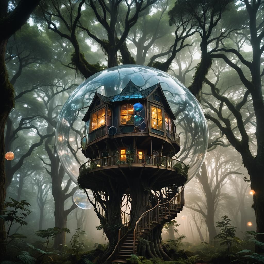 Mystical Forest Treehouse in Eerie Fantasy Style