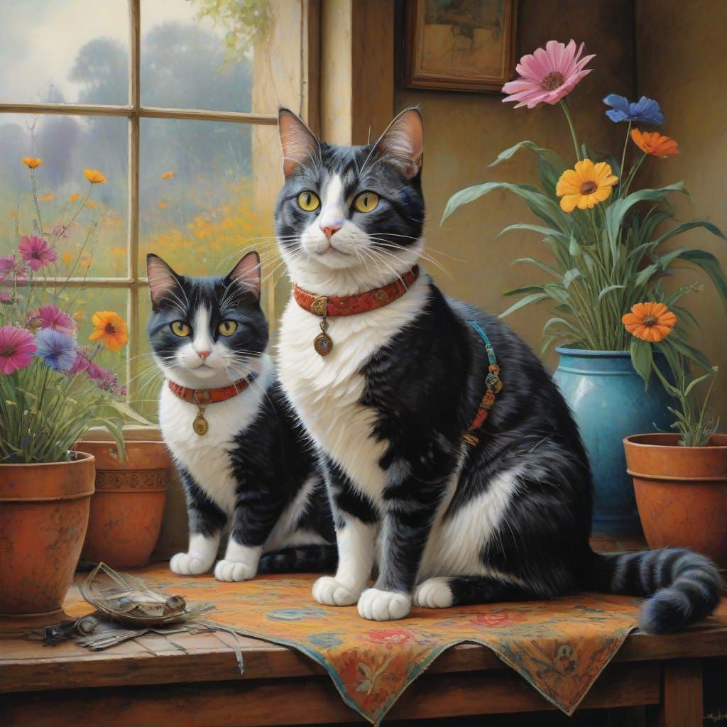 Surreal Floral Cats at Whimsical Porch