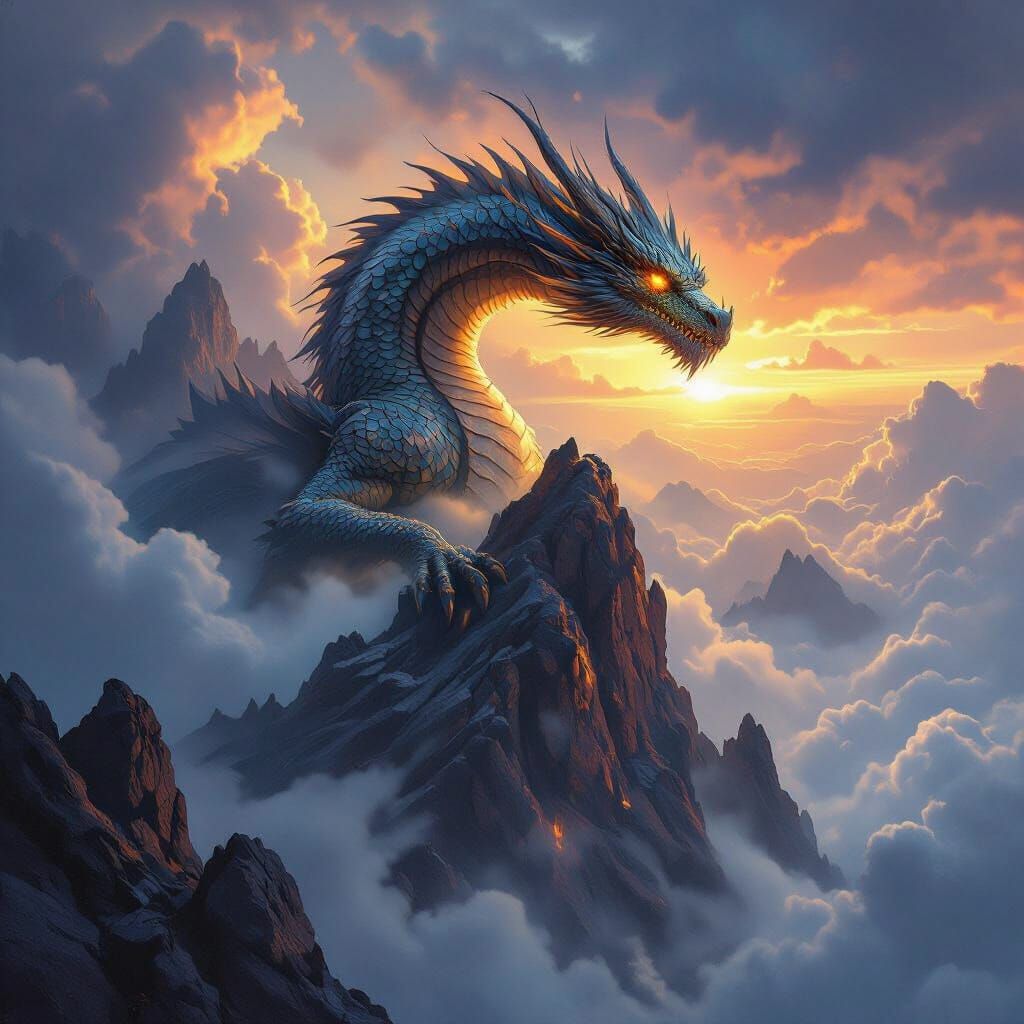 Majestic Mountain Dragon in Epic Fantasy Art