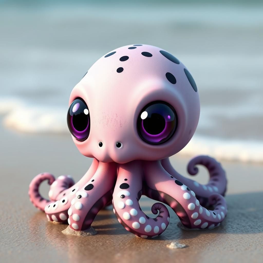 Playful Baby Xenomorph Octopus on the Beach