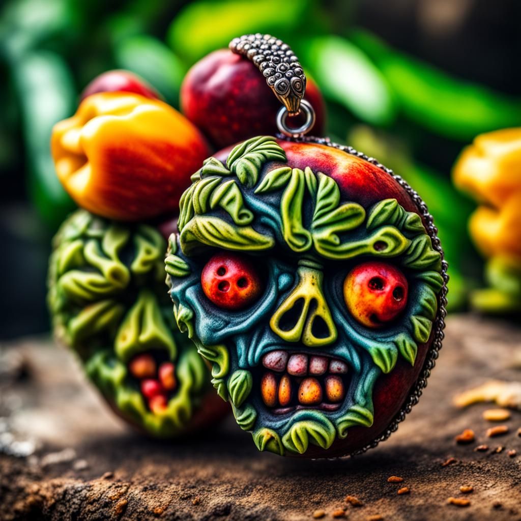 Hyperrealistic Graffiti Art: Zombie Tropical Fruit Jewelry