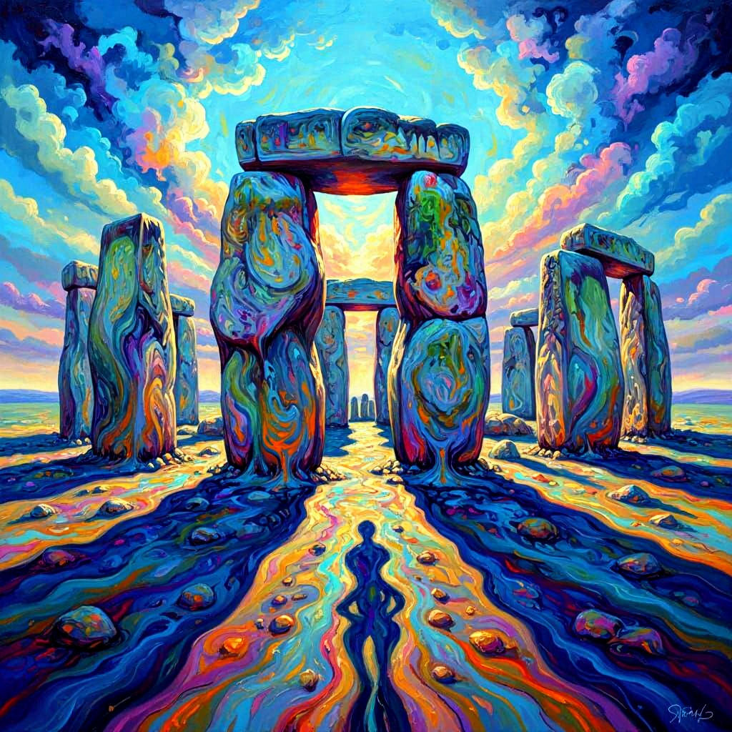 Surreal Melting Stonehenge in Psychedelic Colors