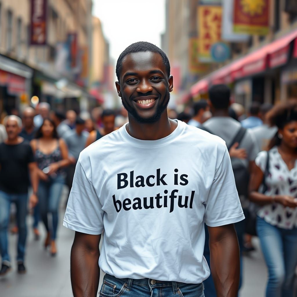 Celebratory Black Man Embracing Diversity in a Bustling Crow...