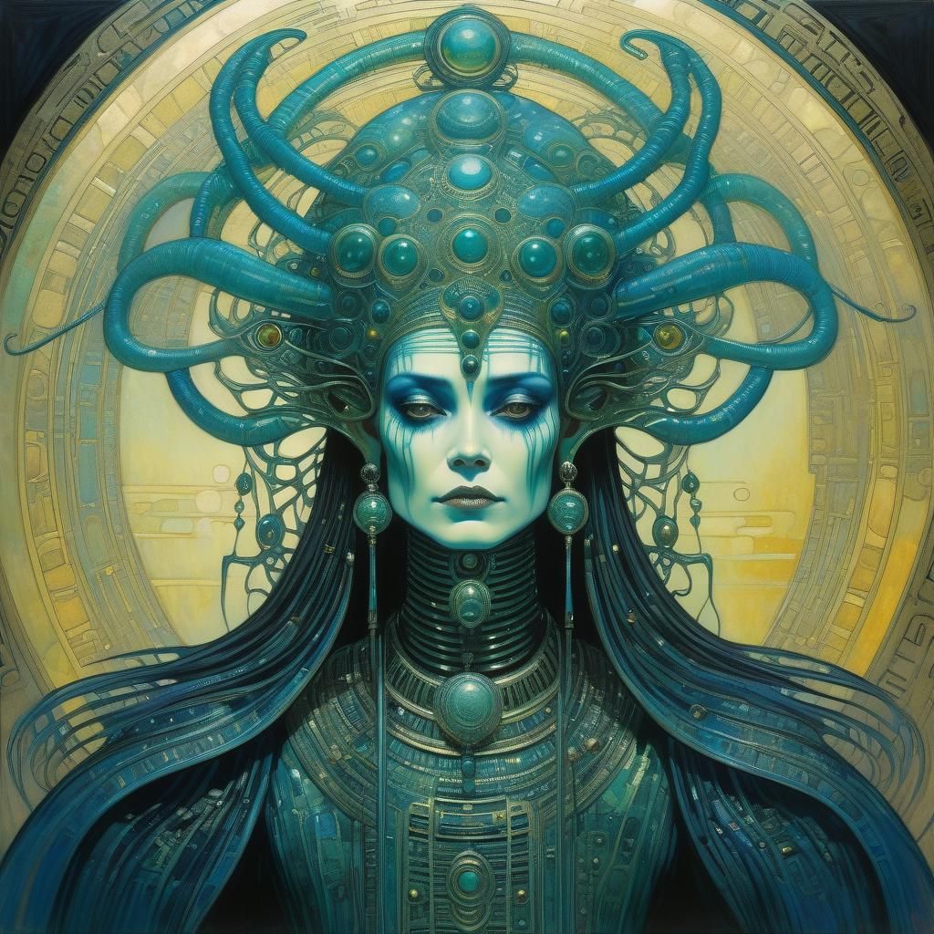Alien Empress: Art Nouveau Expressionist Fusion