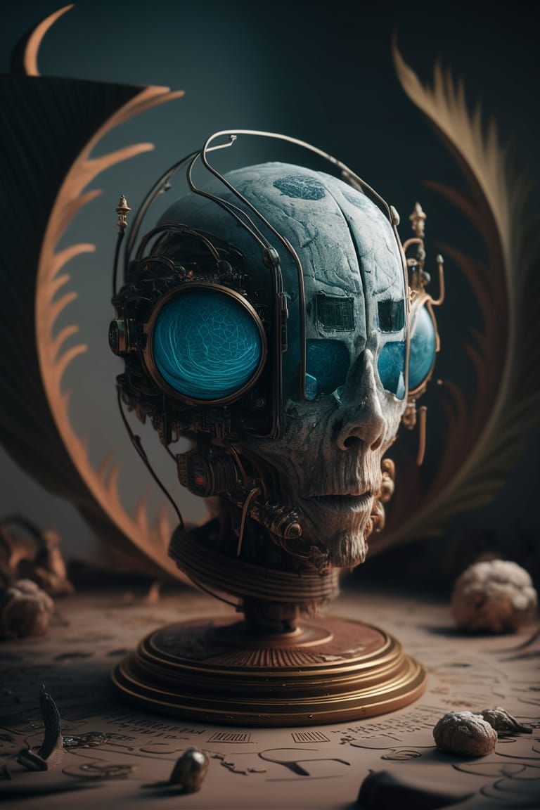 Bronzepunk Biodroid with Intricate Details and Shadows