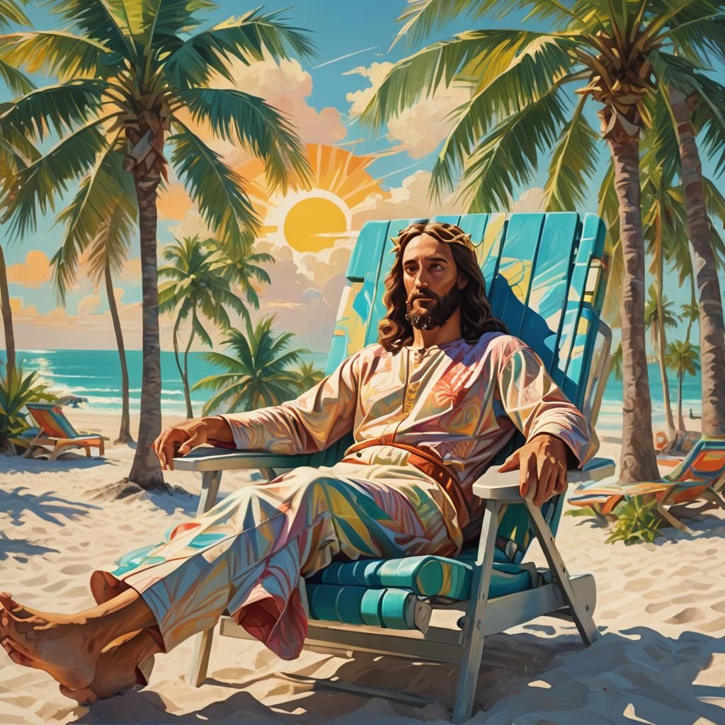 Jesus Christ Relaxes on Miami Beach in Fauvist Style