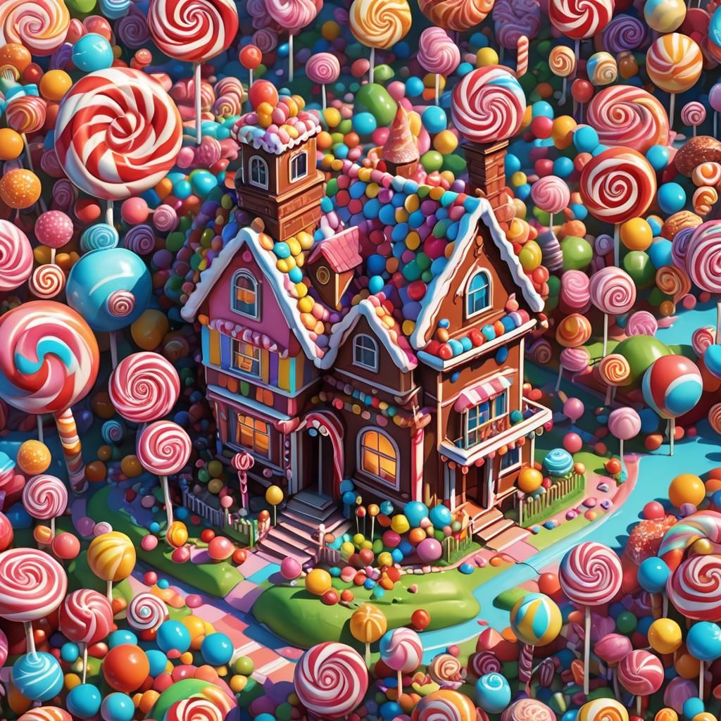 Whimsical Candy House in Hyperrealistic Digital Art