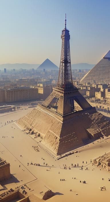Eiffel Tower on Great Pyramid of Giza