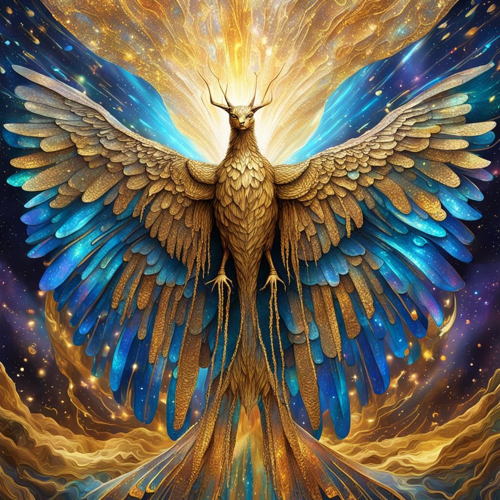 Glass Bird Dripping Gold: A Cosmic Illustration