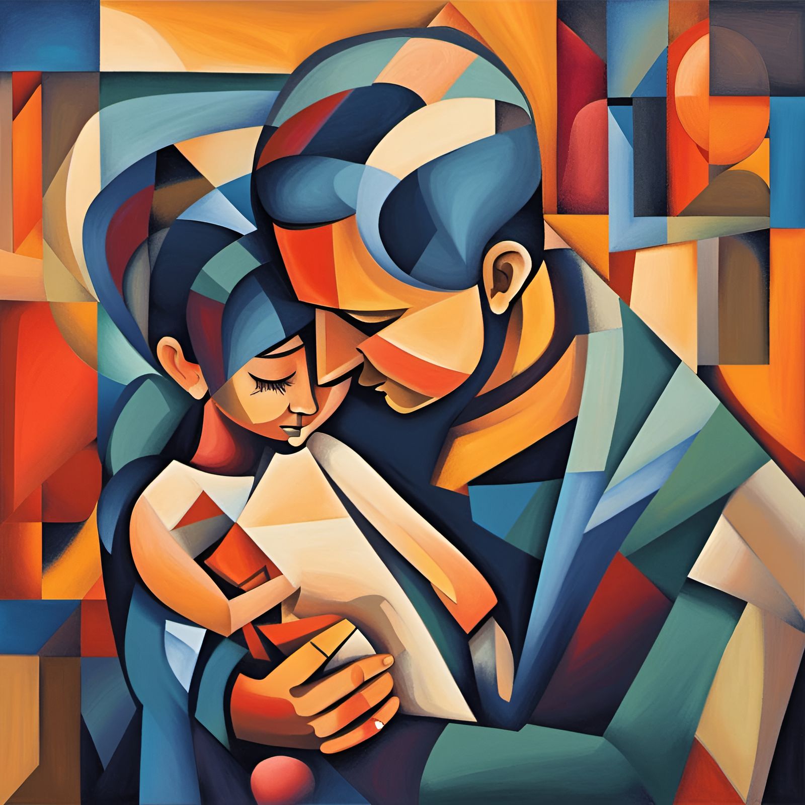 Geometric Father and Daughter in Bauhaus Style