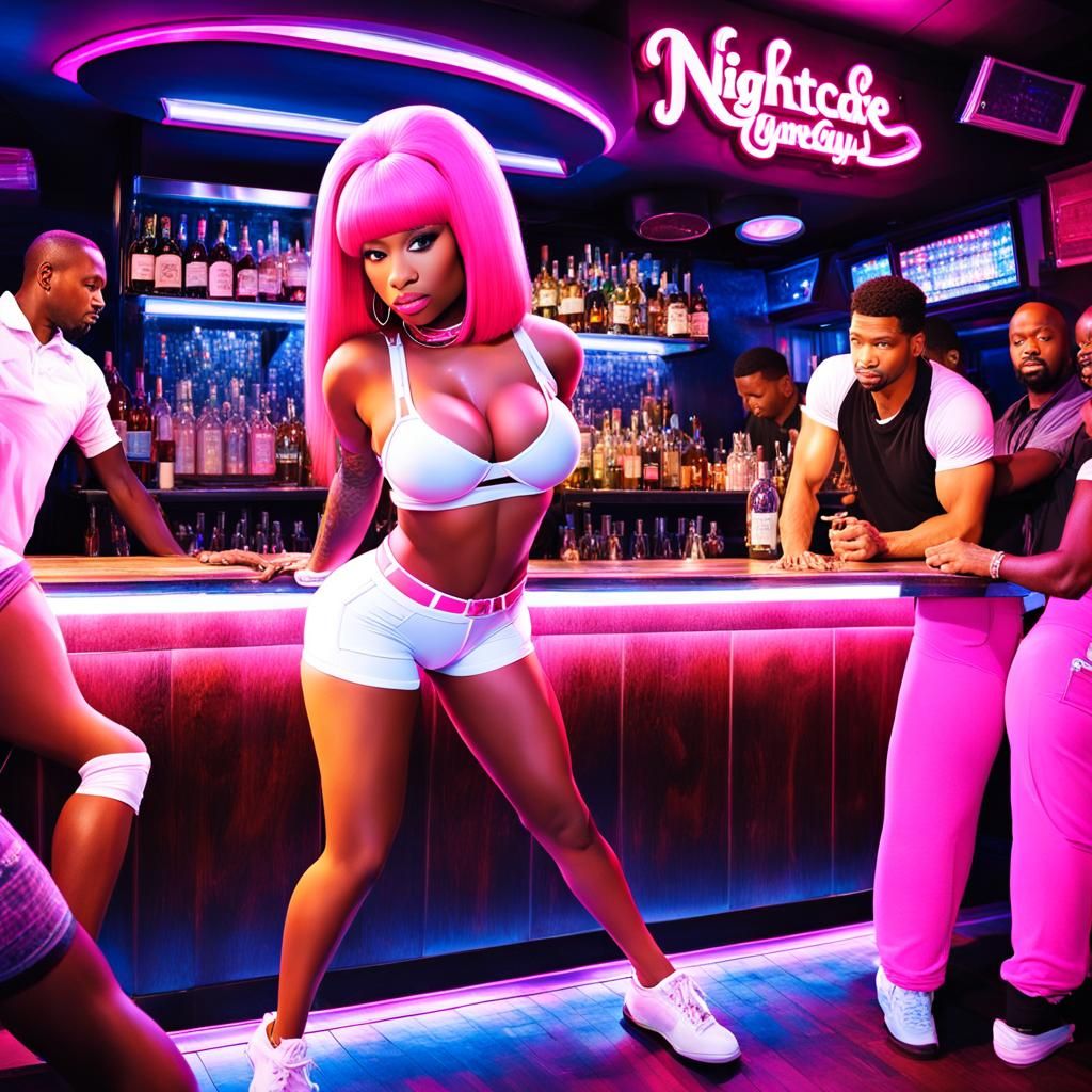 Nicki Minaj in Pink Outfit at Crowded Bar
