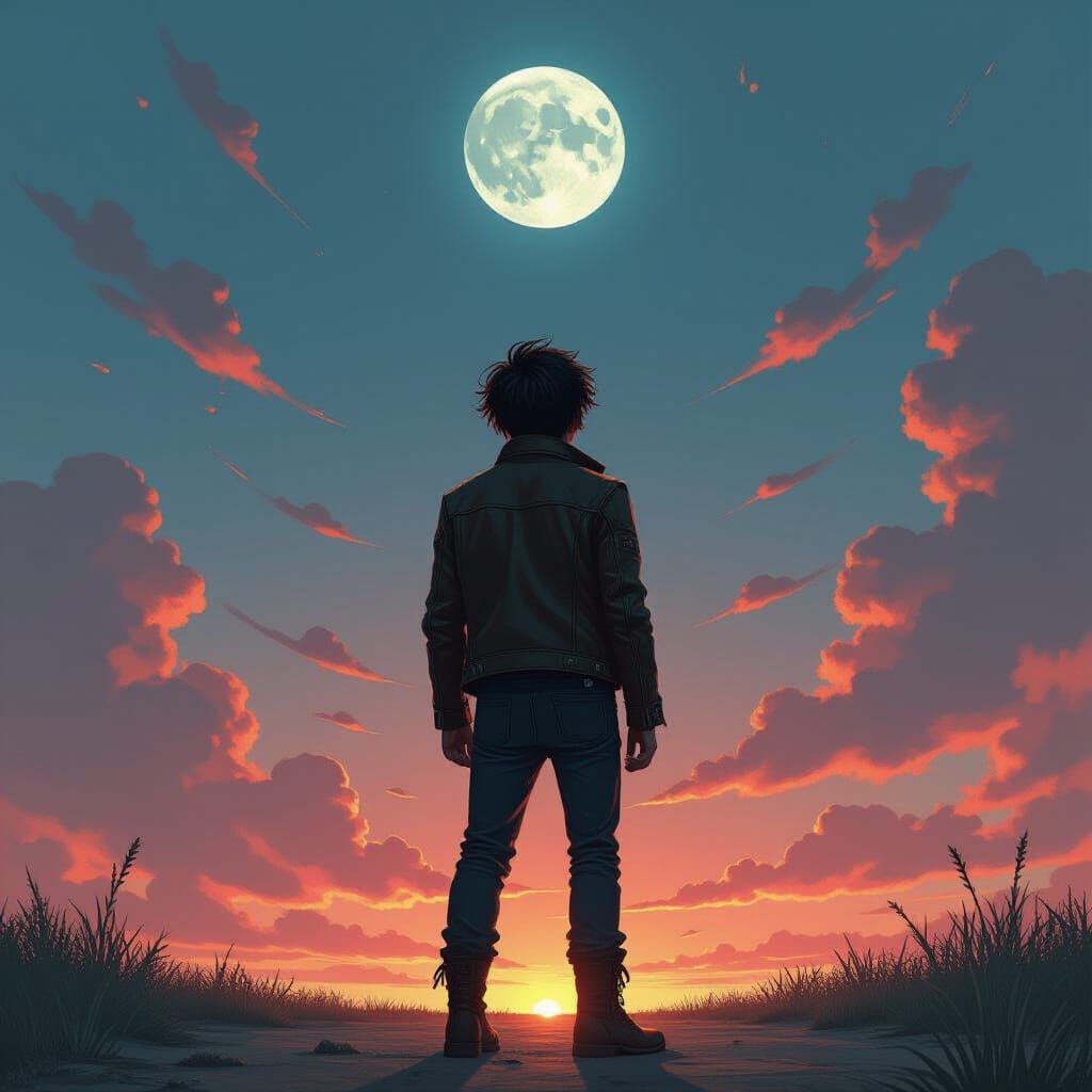 Mesmerized Figure Gazing at Circling Skies