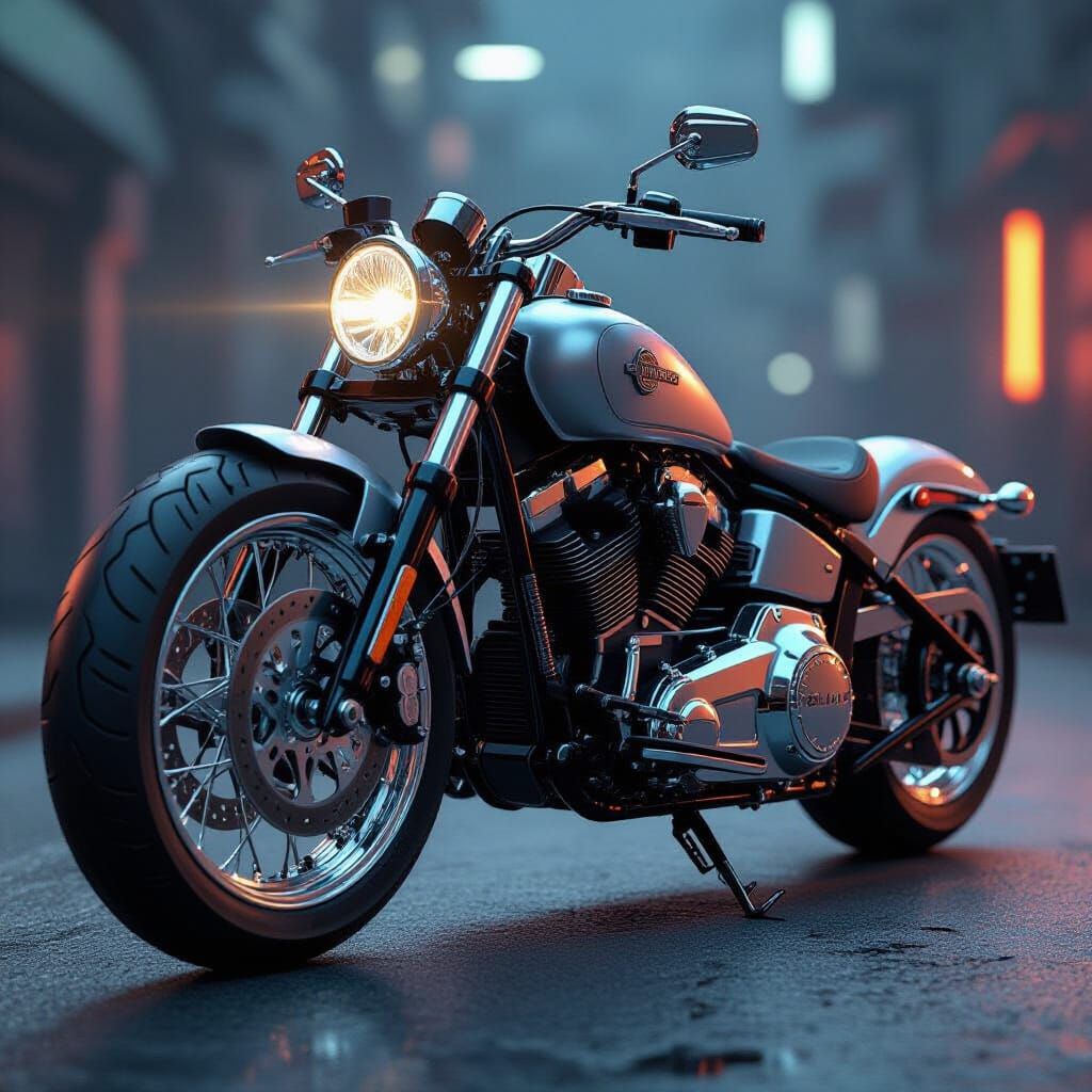 Chrome Bobber Motorcycle with Intricate Mech Details