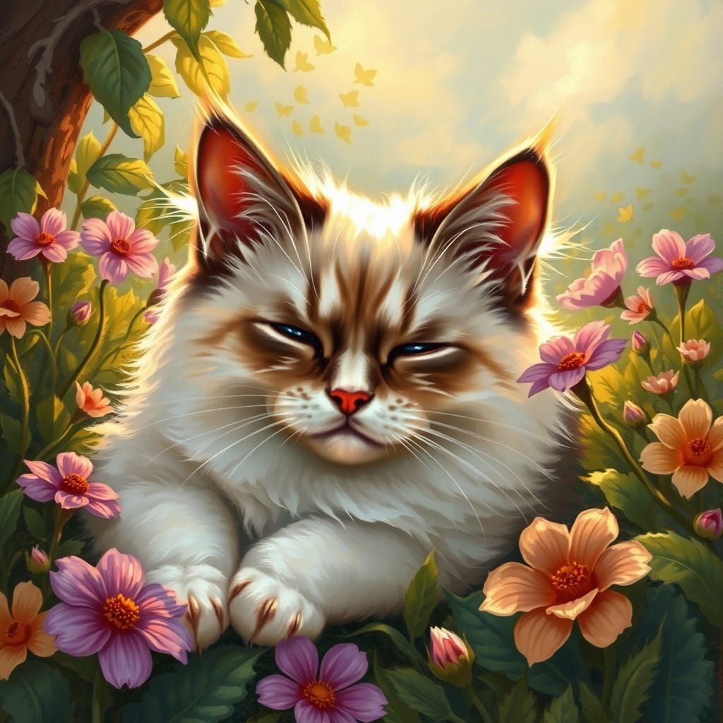 Kitten Resting in Flowers
