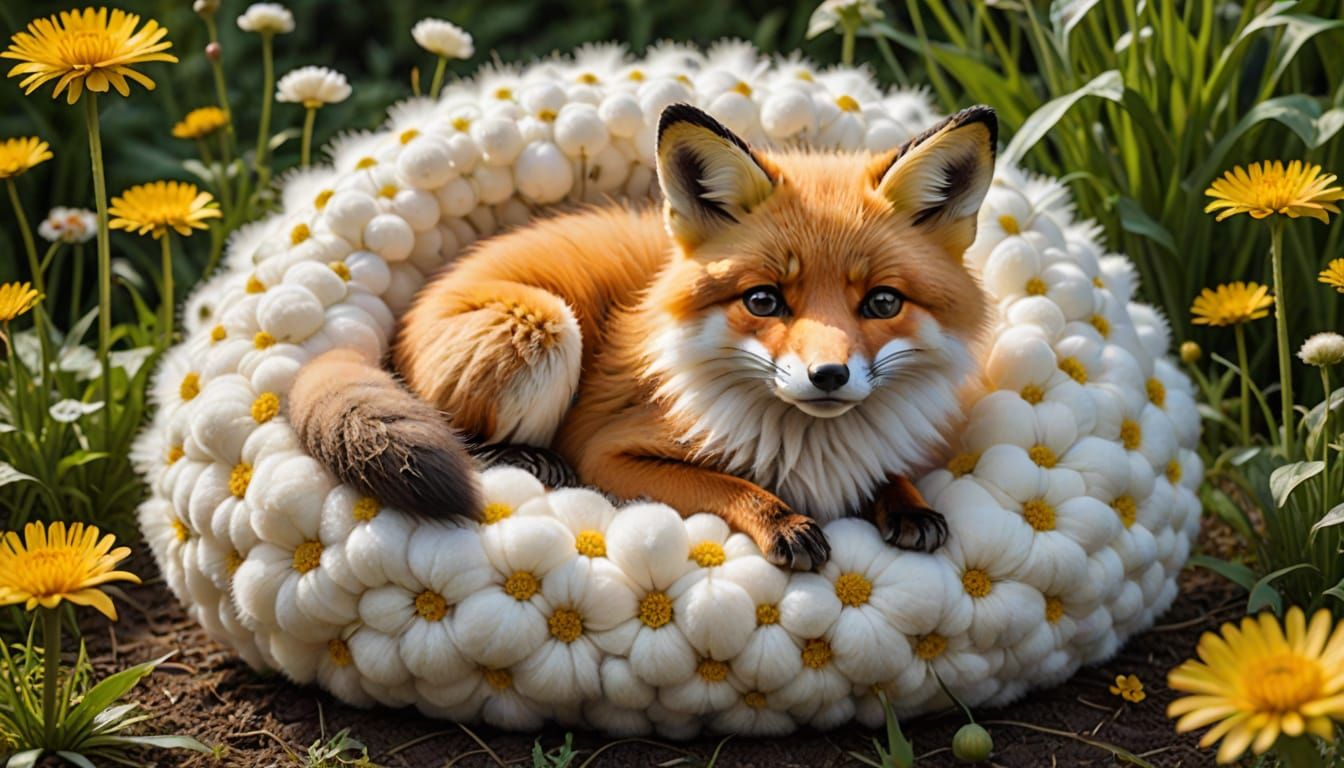 Tiny Fox Finds Cozy Bed in Dandelion Puff