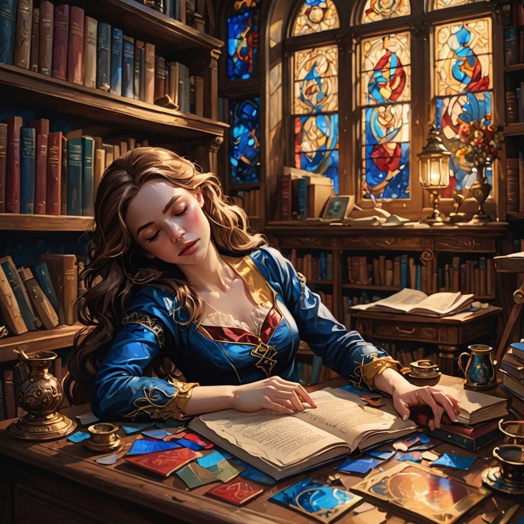 Atmospheric Library Scene in Whimsical Digital Painting