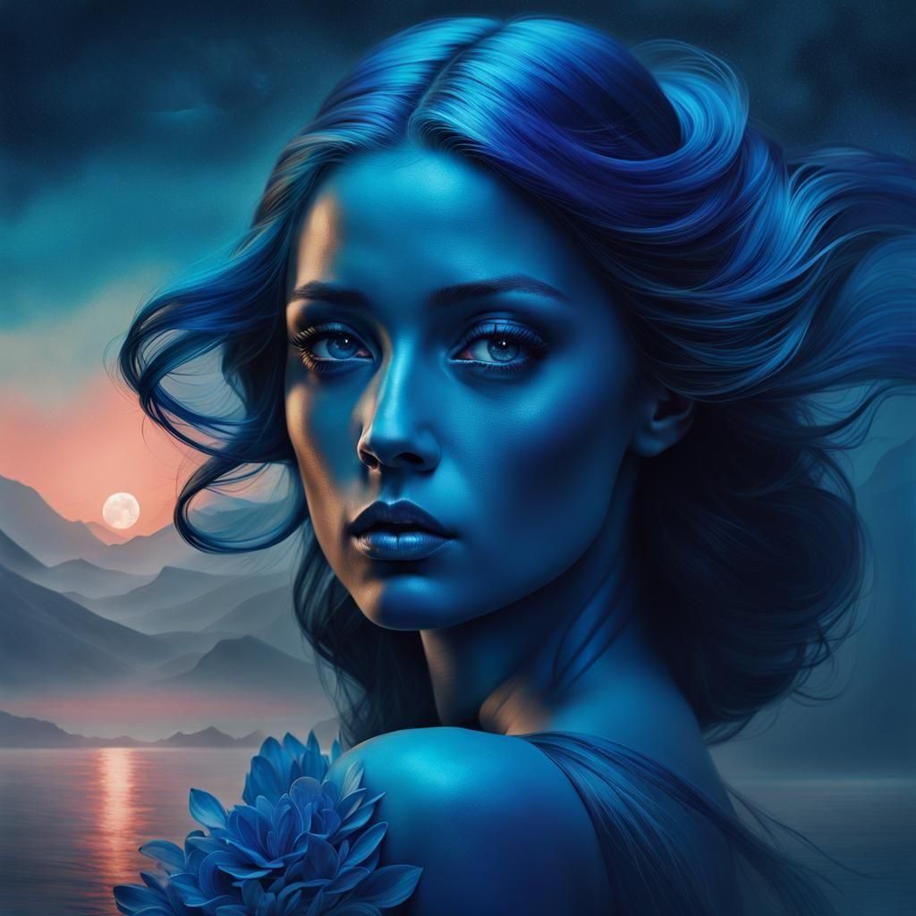 Surreal Blue Portrait in Baroque Style
