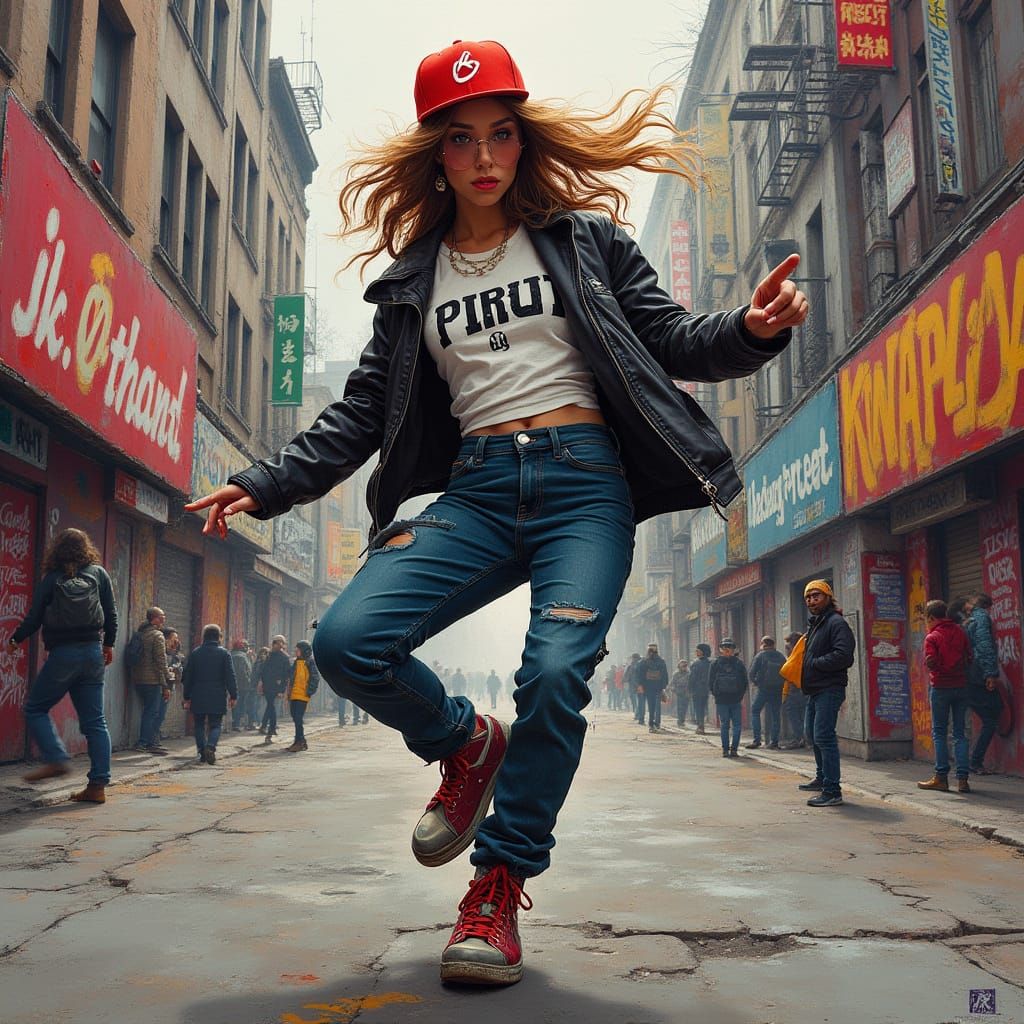 Dancing Woman in Urban Street Art Style