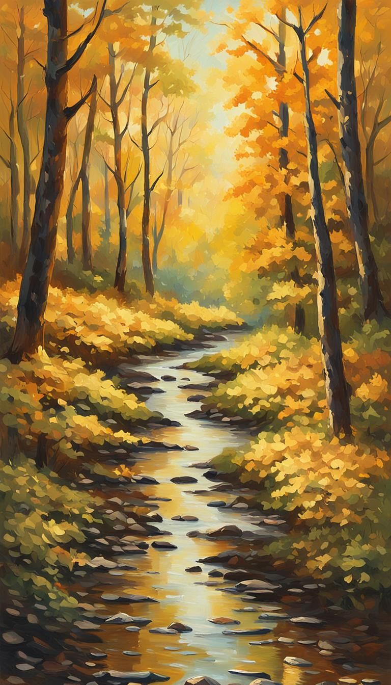 Autumn Forest Path in Impressionist Style