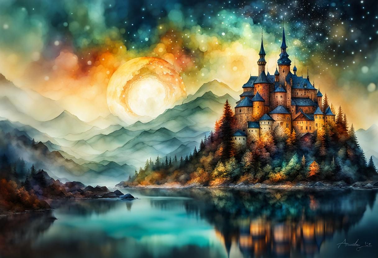 Fantasy World Double Exposure in Watercolor